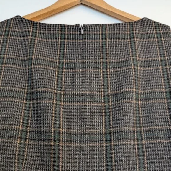 Plaid Wool Blend Laura Ashley Sleeveless Dress Fully Lined Pockets UK 16 - Picture 7 of 11